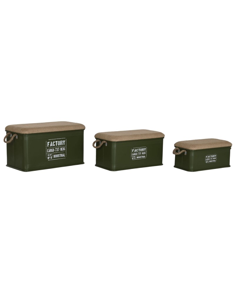 Set di Bauli Home ESPRIT Verde scuro Naturale Metallo Corda Fibra 69 X 37 X 37,5 cm (3 Unità)