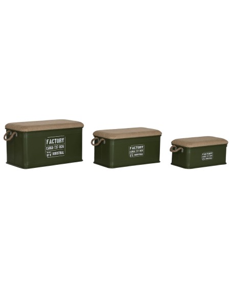 Set di Bauli Home ESPRIT Verde scuro Naturale Metallo Corda Fibra 69 X 37 X 37,5 cm (3 Unità) Set di Bauli Home ESPRIT Verde scuro Naturale Metallo Corda Fibra 69 X 37 X 37,5 cm (3 Unità)
