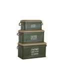 Set di Bauli Home ESPRIT Verde scuro Naturale Metallo Corda Fibra 69 X 37 X 37,5 cm (3 Unità)
