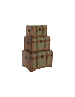 Set di Bauli Home ESPRIT Verde Multicolore Legno Tela Tropicale 60 x 43,5 x 42 cm (3 Unità)