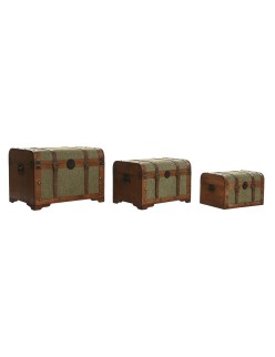 Set di Bauli Home ESPRIT Verde Multicolore Legno Tela Tropicale 60 x 43,5 x 42 cm (3 Unità)