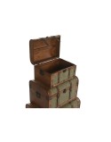 Set di Bauli Home ESPRIT Verde Multicolore Legno Tela Tropicale 60 x 43,5 x 42 cm (3 Unità)