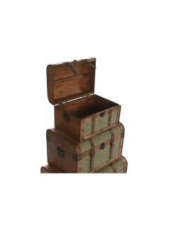 Set di Bauli Home ESPRIT Verde Multicolore Legno Tela Tropicale 60 x 43,5 x 42 cm (3 Unità)