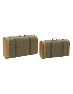 Set di Bauli Home ESPRIT Verde Legno Tela Tropicale 60 x 24 x 38 cm