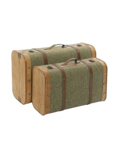Set di Bauli Home ESPRIT Verde Legno Tela Tropicale 60 x 24 x 38 cm