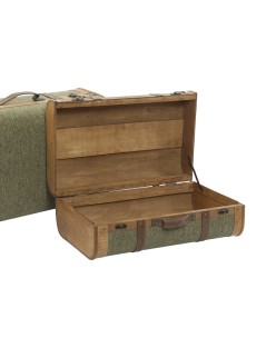 Set di Bauli Home ESPRIT Verde Legno Tela Tropicale 60 x 24 x 38 cm