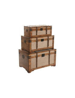 Set di Bauli Home ESPRIT Marrone Beige Poliestere Legno 80 x 49 x 45 cm (3 Unità)