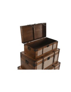 Set di Bauli Home ESPRIT Marrone Beige Poliestere Legno 80 x 49 x 45 cm (3 Unità)