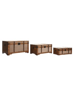 Set di Bauli Home ESPRIT Marrone Beige Poliestere Legno 80 x 49 x 45 cm (3 Unità)