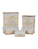 Cesto per i Panni Sporchi Home ESPRIT Crema vimini Shabby Chic 47 x 36 x 55 cm 5 Pezzi