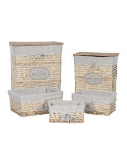 Cesto per i Panni Sporchi Home ESPRIT Crema vimini Shabby Chic 47 x 36 x 55 cm 5 Pezzi