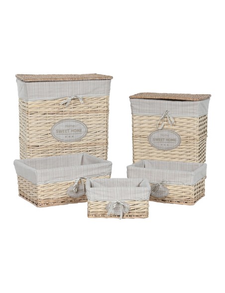 Cesto per i Panni Sporchi Home ESPRIT Crema vimini Shabby Chic 47 x 36 x 55 cm 5 Pezzi