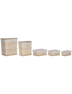Cesto per i Panni Sporchi Home ESPRIT Crema vimini Shabby Chic 47 x 36 x 55 cm 5 Pezzi