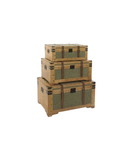 Set di Bauli Home ESPRIT Verde Legno Tela Tropicale 81 x 50 x 45 cm (3 Unità)