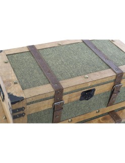 Set di Bauli Home ESPRIT Verde Legno Tela Tropicale 81 x 50 x 45 cm (3 Unità)