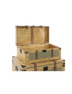 Set di Bauli Home ESPRIT Verde Legno Tela Tropicale 81 x 50 x 45 cm (3 Unità)