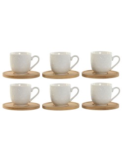 Conjunto de Chávenas de Café Home ESPRIT Branco Bambu Porcelana 90 ml