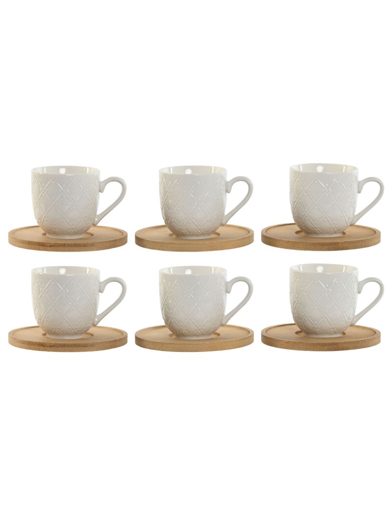 Juego de Tazas de Café Home ESPRIT Blanco Bambú Porcelana 90 ml