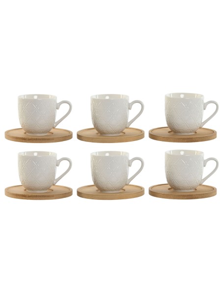 Set di Tazze da Caffè Home ESPRIT Bianco Bambù Porcellana 90 ml