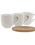 Conjunto de Chávenas de Café Home ESPRIT Branco Bambu Porcelana 90 ml