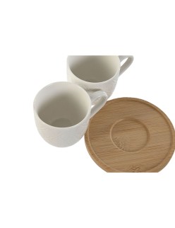Conjunto de Chávenas de Café Home ESPRIT Branco Bambu Porcelana 90 ml