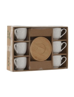 Conjunto de Chávenas de Café Home ESPRIT Branco Bambu Porcelana 90 ml