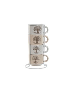 Conjunto de Chávenas de Café Home ESPRIT Branco Bege Metal Grés 150 ml