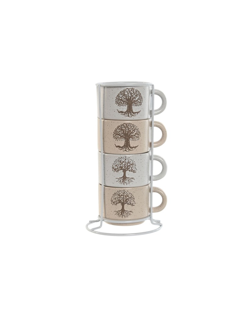 Conjunto de Chávenas de Café Home ESPRIT Branco Bege Metal Grés 150 ml