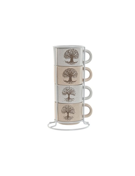 Conjunto de Chávenas de Café Home ESPRIT Branco Bege Metal Grés 150 ml