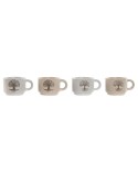 Ensemble de tasses à café Home ESPRIT Blanc Beige Métal Grès 150 ml