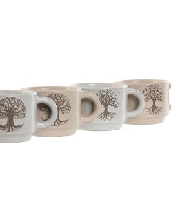 Conjunto de Chávenas de Café Home ESPRIT Branco Bege Metal Grés 150 ml