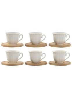 Conjunto de Chávenas de Café Home ESPRIT Branco Bambu Porcelana 90 ml