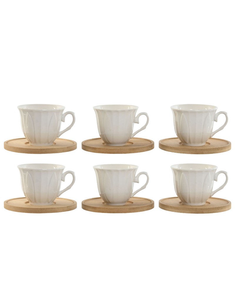 Conjunto de Chávenas de Café Home ESPRIT Branco Bambu Porcelana 90 ml