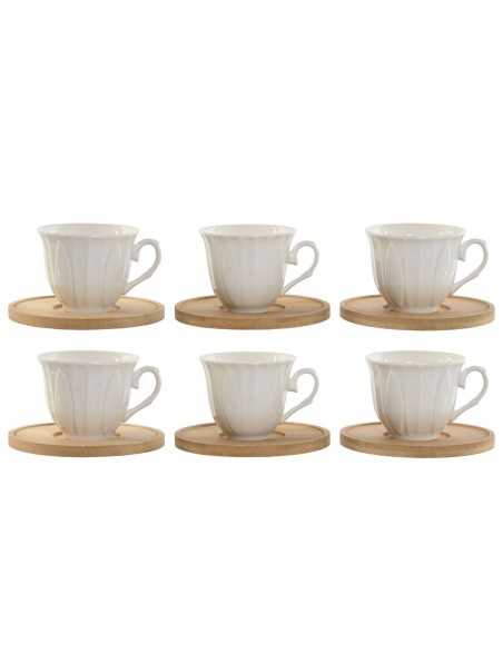 Set di Tazze da Caffè Home ESPRIT Bianco Bambù Porcellana 90 ml