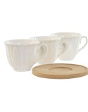 Conjunto de Chávenas de Café Home ESPRIT Branco Bambu Porcelana 90 ml