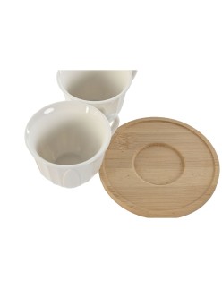 Conjunto de Chávenas de Café Home ESPRIT Branco Bambu Porcelana 90 ml