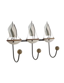 Bengaleiro de parede Home ESPRIT Branco Metal Madeira de paulónia Veleiros 39 x 10 x 26,5 cm