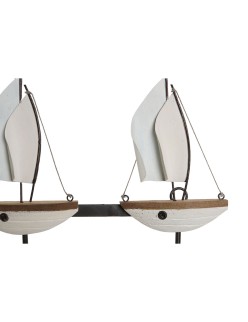 Bengaleiro de parede Home ESPRIT Branco Metal Madeira de paulónia Veleiros 39 x 10 x 26,5 cm