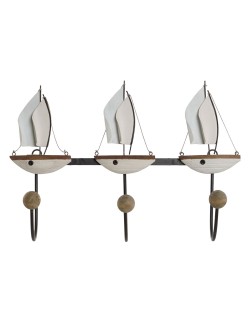 Bengaleiro de parede Home ESPRIT Branco Metal Madeira de paulónia Veleiros 39 x 10 x 26,5 cm
