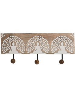 Bengaleiro de parede Home ESPRIT Branco Preto Natural Metal Madeira de mangueira Buda 38 x 5 x 16 cm
