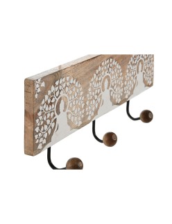 Bengaleiro de parede Home ESPRIT Branco Preto Natural Metal Madeira de mangueira Buda 38 x 5 x 16 cm