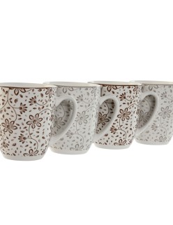 Ensemble de 4 mugs Home ESPRIT Marron Beige Fleurs 340 ml