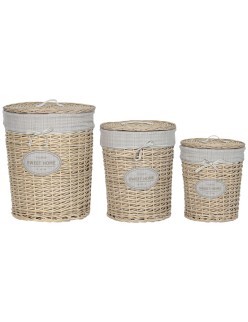 Cesto per i Panni Sporchi Home ESPRIT Crema vimini Shabby Chic 45 x 45 x 55 cm 3 Pezzi