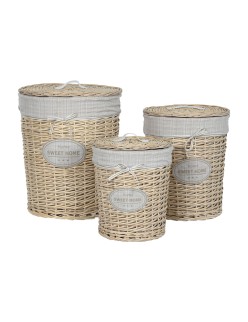 Laundry basket Home ESPRIT Cream wicker Shabby Chic 45 x 45 x 55 cm 3 Pieces