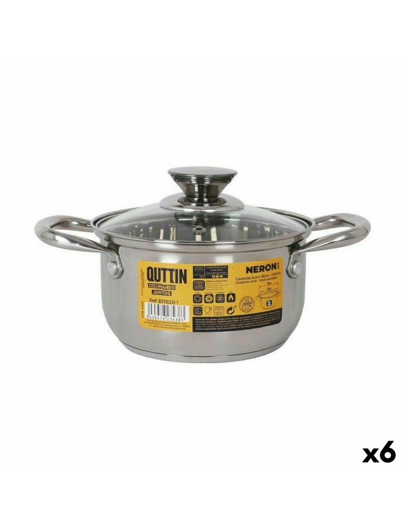 Casserole avec Couvercle en Verre Quttin New Neron Acier 26 x 18 x 10 cm (6 Unités)