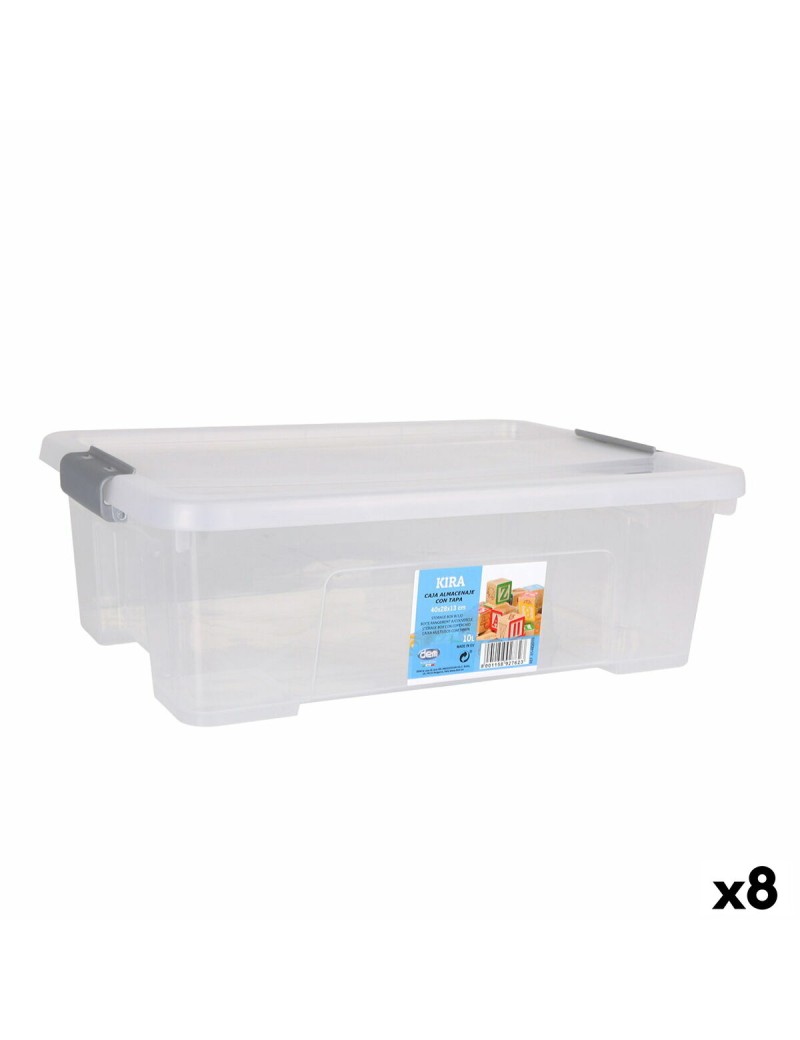 Boîte de rangement avec couvercle Dem Kira Transparent Plastique 10 L 40 x 28 x 13 cm (8 Unités)