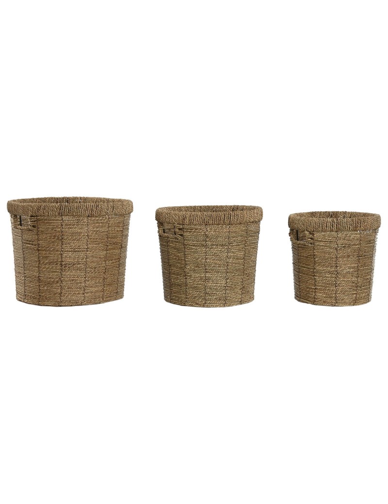 Set de pots de fleurs Home ESPRIT Marron Métal Fibre Tropical 36 x 36 x 29 cm