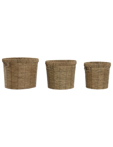 Set de pots de fleurs Home ESPRIT Marron Métal Fibre Tropical 36 x 36 x 29 cm