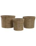 Set di vasi da fiori Home ESPRIT Marrone Metallo Fibra Tropicale 36 x 36 x 29 cm