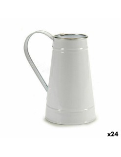 Blumentopf Milchkrug Weiß Silberfarben Metall 17 x 18,5 x 11,3 cm (24 Stück)